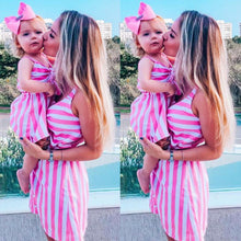 Load image into Gallery viewer, Family Matching Dress Mother Daughter Women Girl Stripe Bow Party Dress Clothes

