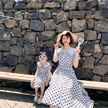 Load image into Gallery viewer, Doll Collar Mommy and Me Dress for Family Matching Clothes Outfits Adult Mom Baby Girls Wave Point Dresses
