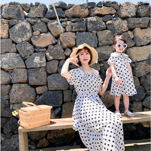 Load image into Gallery viewer, Doll Collar Mommy and Me Dress for Family Matching Clothes Outfits Adult Mom Baby Girls Wave Point Dresses

