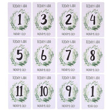 Load image into Gallery viewer, 12 Sheet Milestone Photo Sharing Cards Gift Set Baby Age Cards - Baby Milestone Cards, Baby Photo Cards - Newborn Photo
